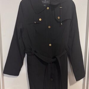 London Fog Classic Black Trench Coat with Gold Accents